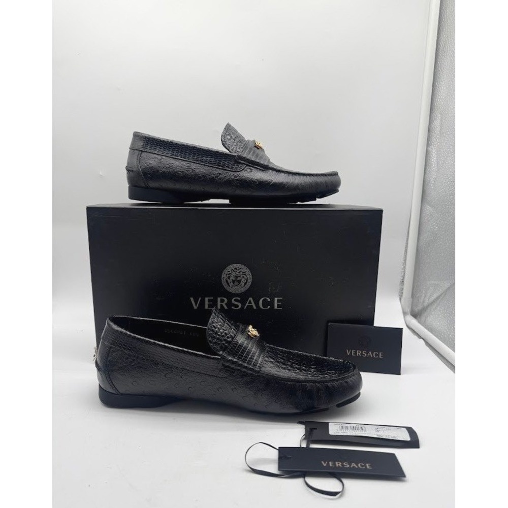 Versace Medusa Men Leather Driver Loafers Black IT 40.5 US 7.5 DSU6051 NEW